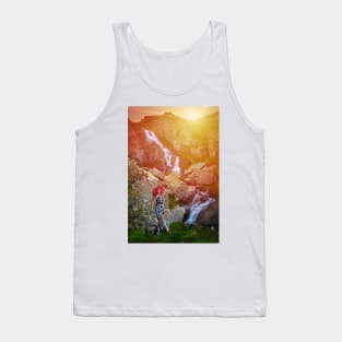 Woman by waterfall at sunset Tank Top